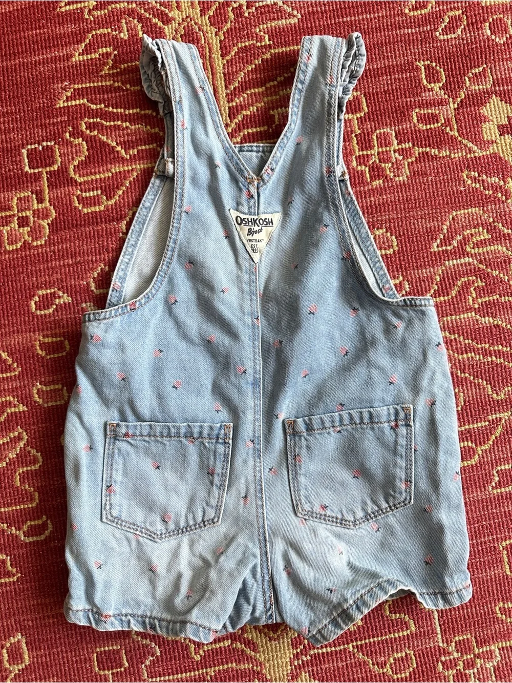 OshKosh B'gosh Light Blue Denim Shortalls with Pink Dot Accents